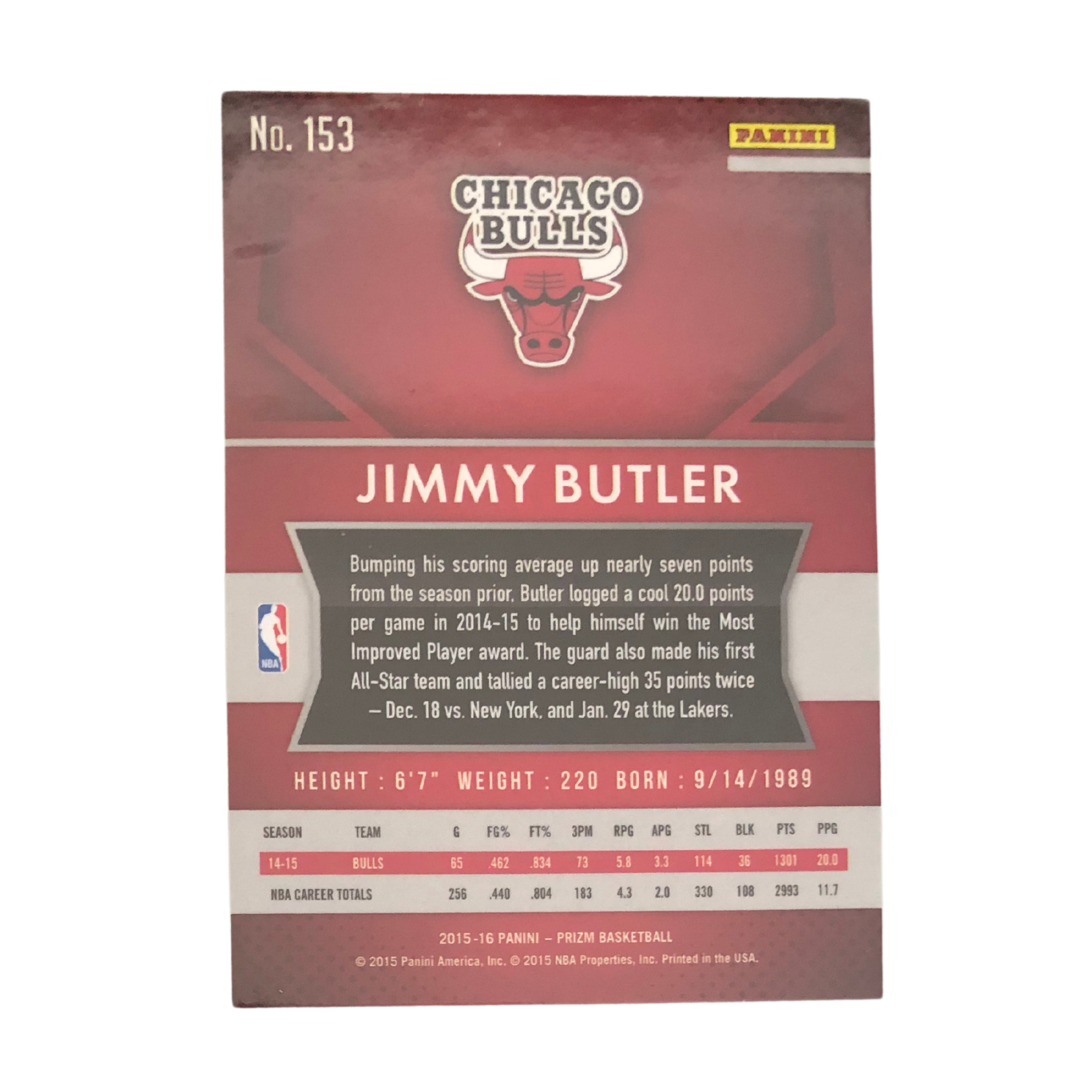 2015-16 Panini Prizm - Base - #153 Jimmy Butler NM