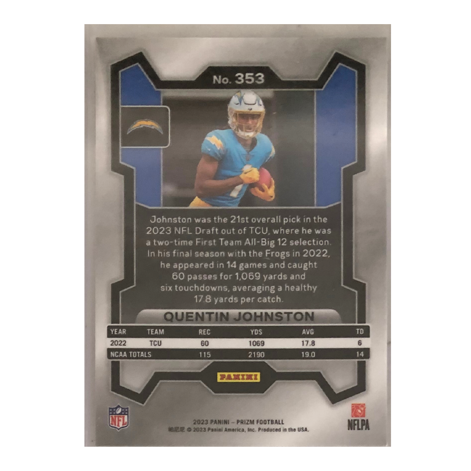 2023 Panini Prizm - Base - Silver Prizm #353 - Rookie Quentin Johnston NM